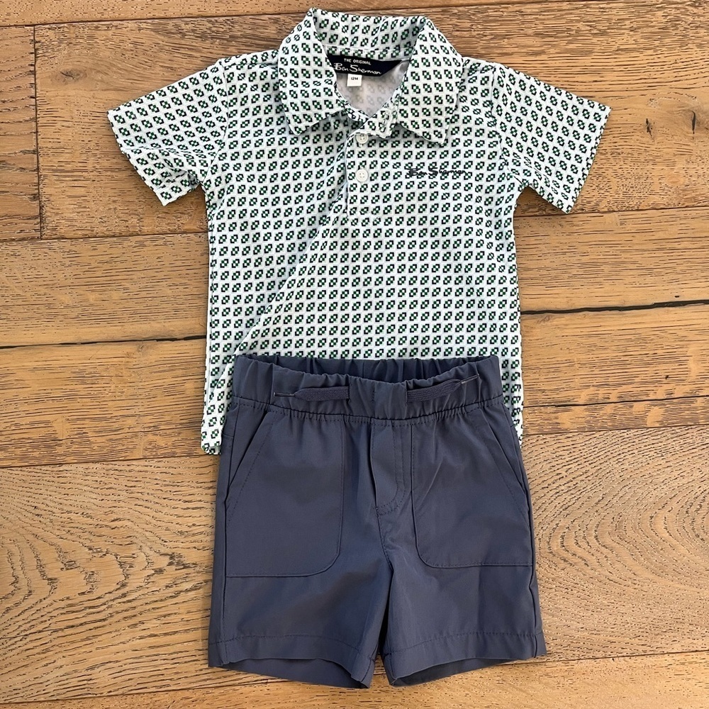 Ben Sherman 12 month outfit short set polo golf prep green blue